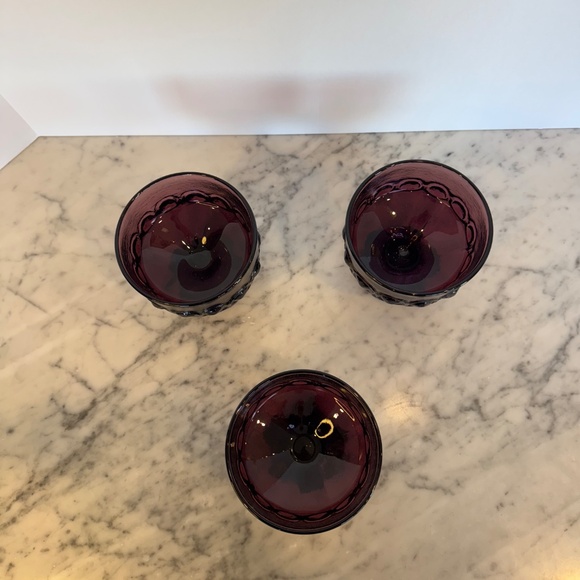 Set of 3 Tiffin Franciscan Madeira Glass Sherbet Cups. Vintage Amethyst Glass. - Picture 4 of 12